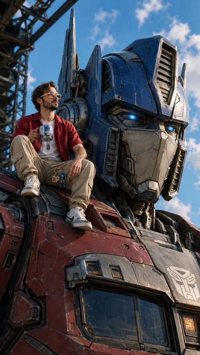 Realistic close-up of the giant Optimus Prime head