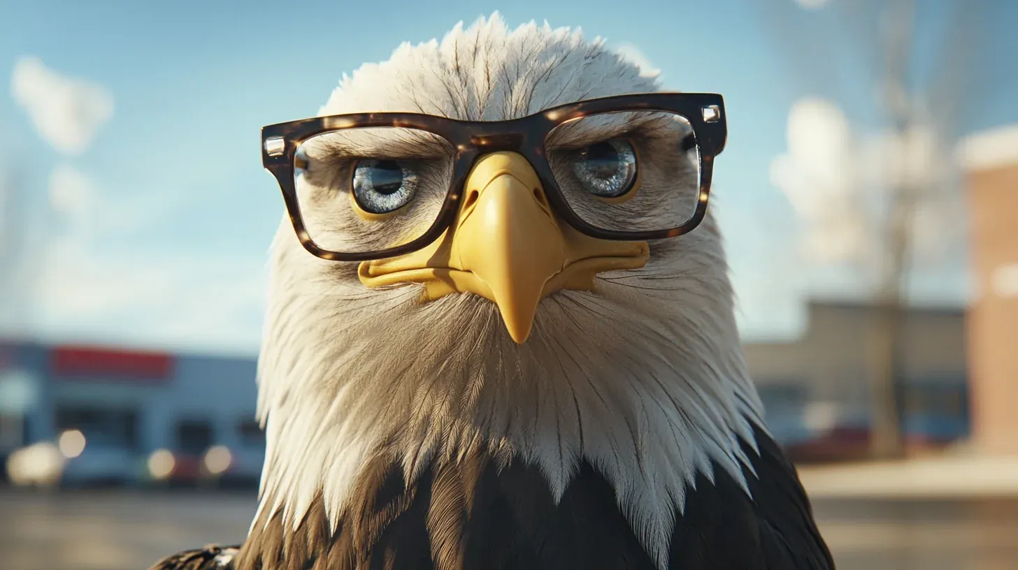Bald eagle wearing glasses