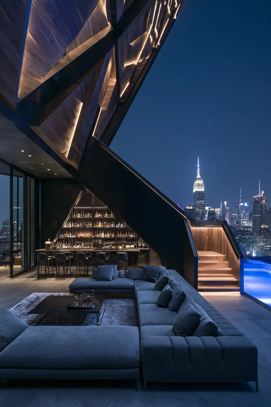 Luxury penthouse overlooking city skyline