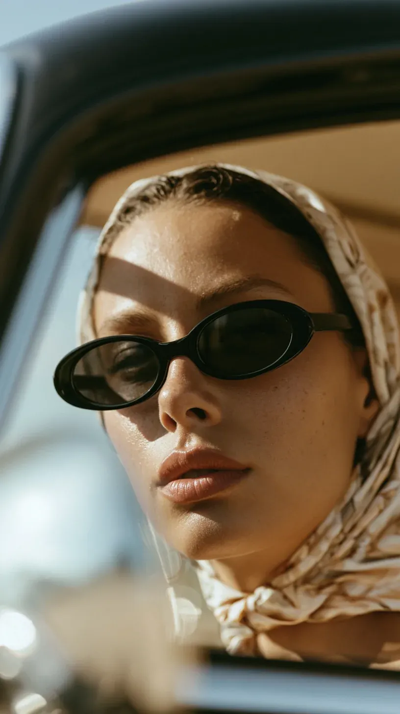 Fashion portrait in car with sunglasses