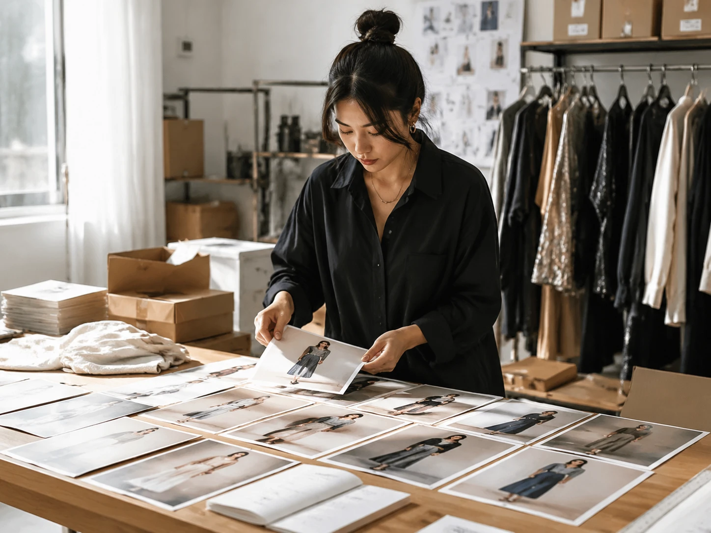 Ecommerce Producer matching product clips to add sound to video for a catalog launch