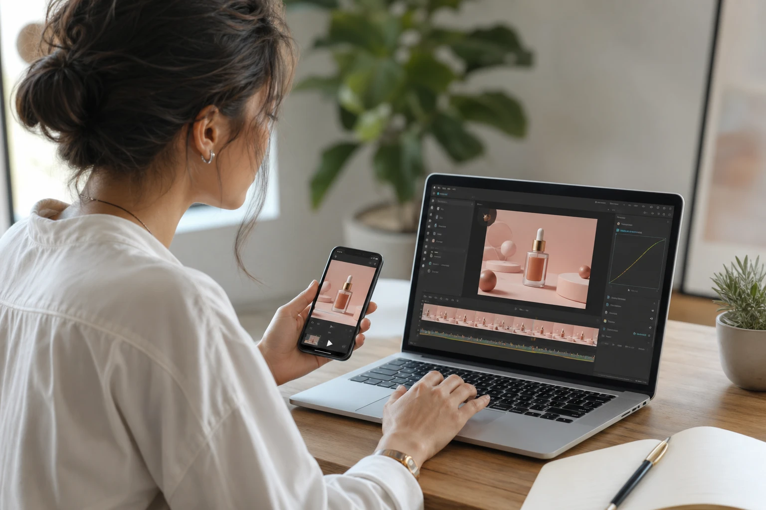 Social media marketer uses an app to animate photos for daily campaign posts.