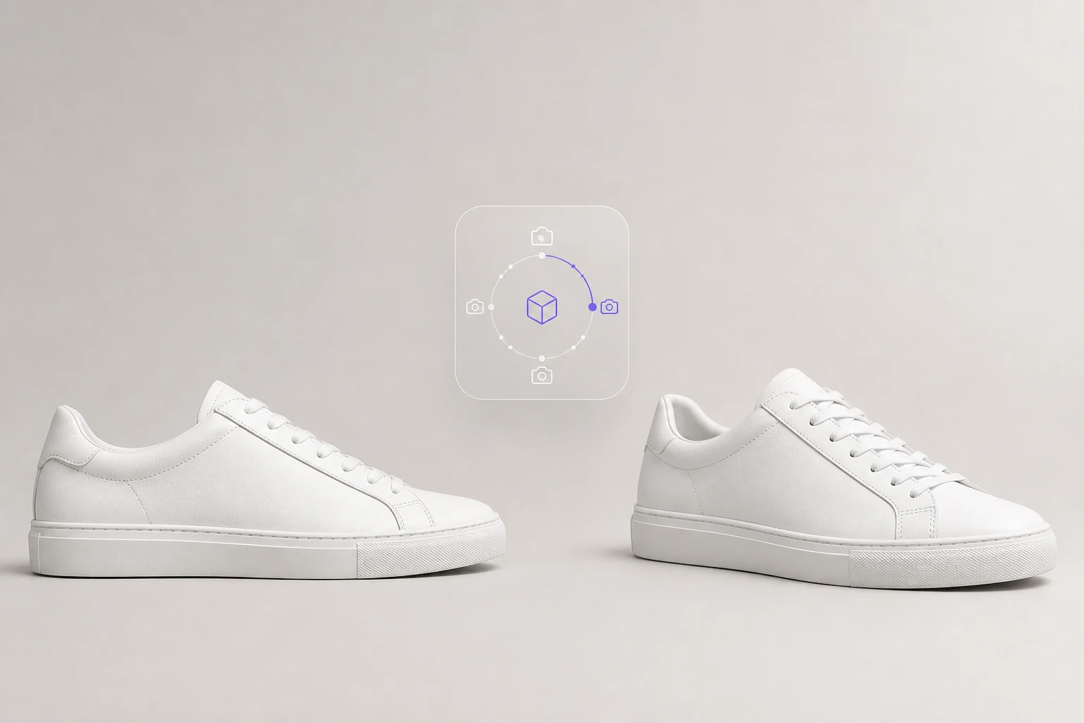 Running shoe product keeping shape while change photo perspective creates a side view