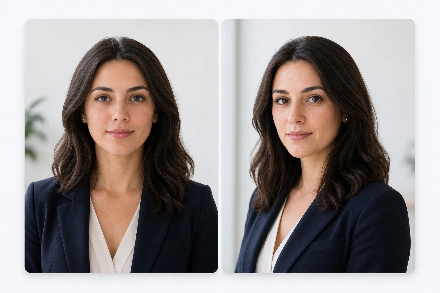 Professional headshot shifted to side view with change photo perspective controls