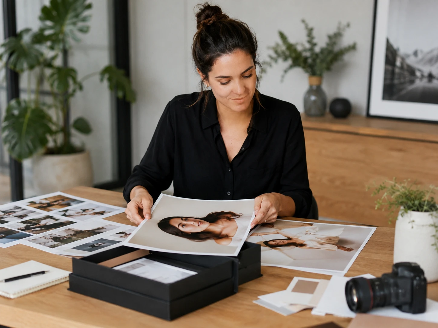 Consultant preparing a headshot with change photo perspective for a client profile