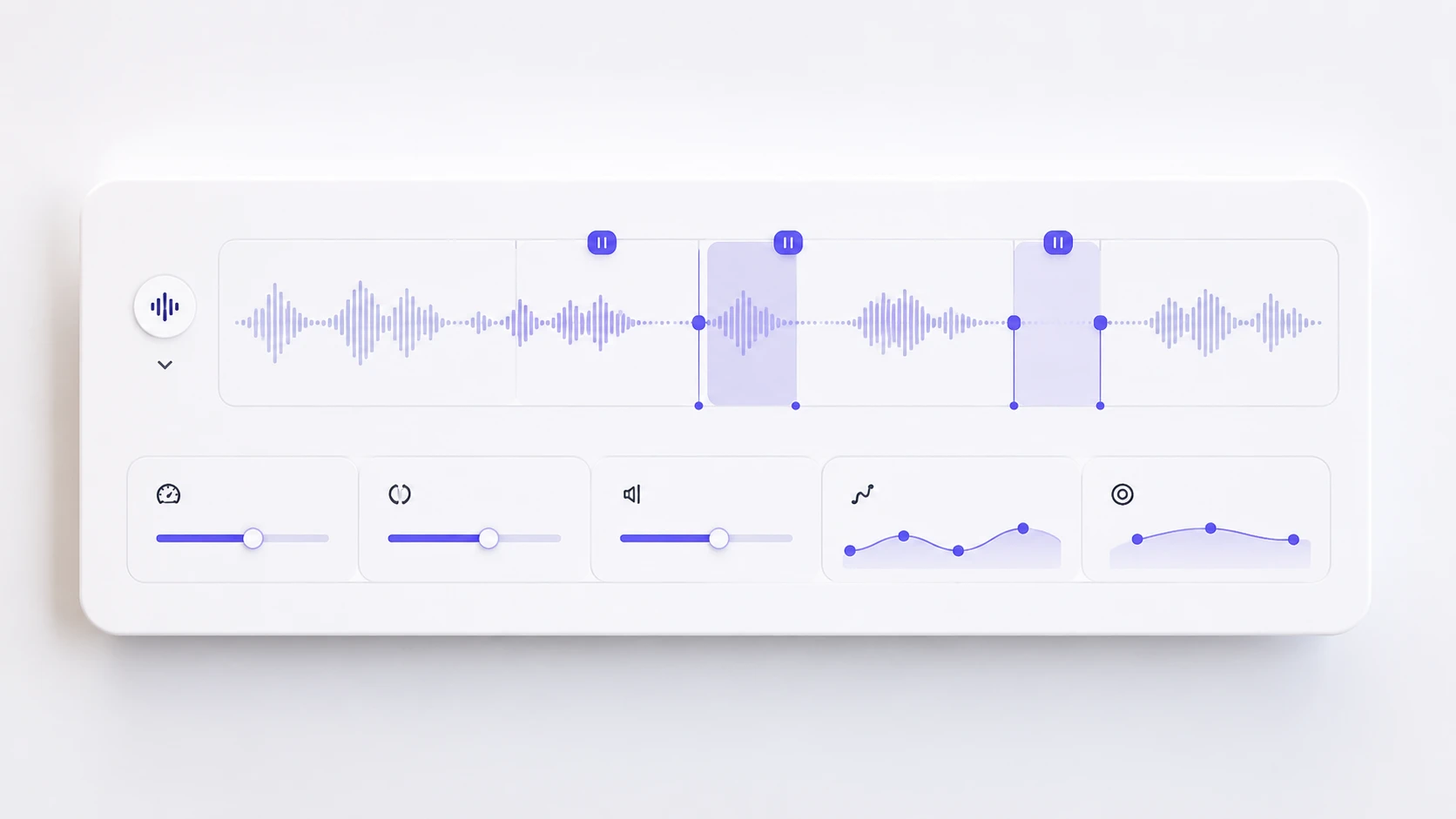 Waveform with pause markers showing 文字转语音 timing control for narration