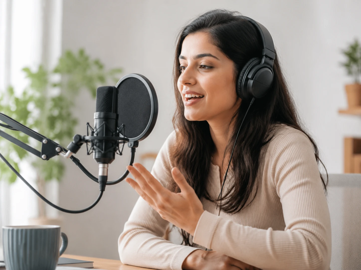 Content editor making social video narration with text to speech audio