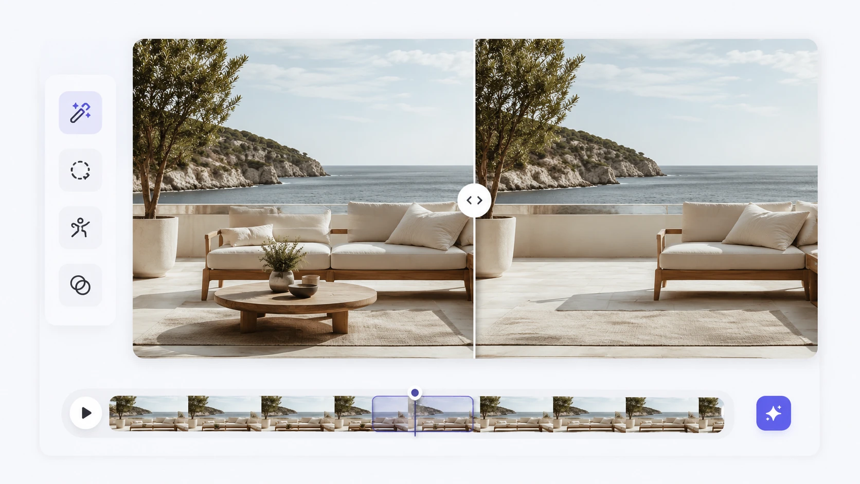 Product scene removing a table object using ai videoeditor with clean detail
