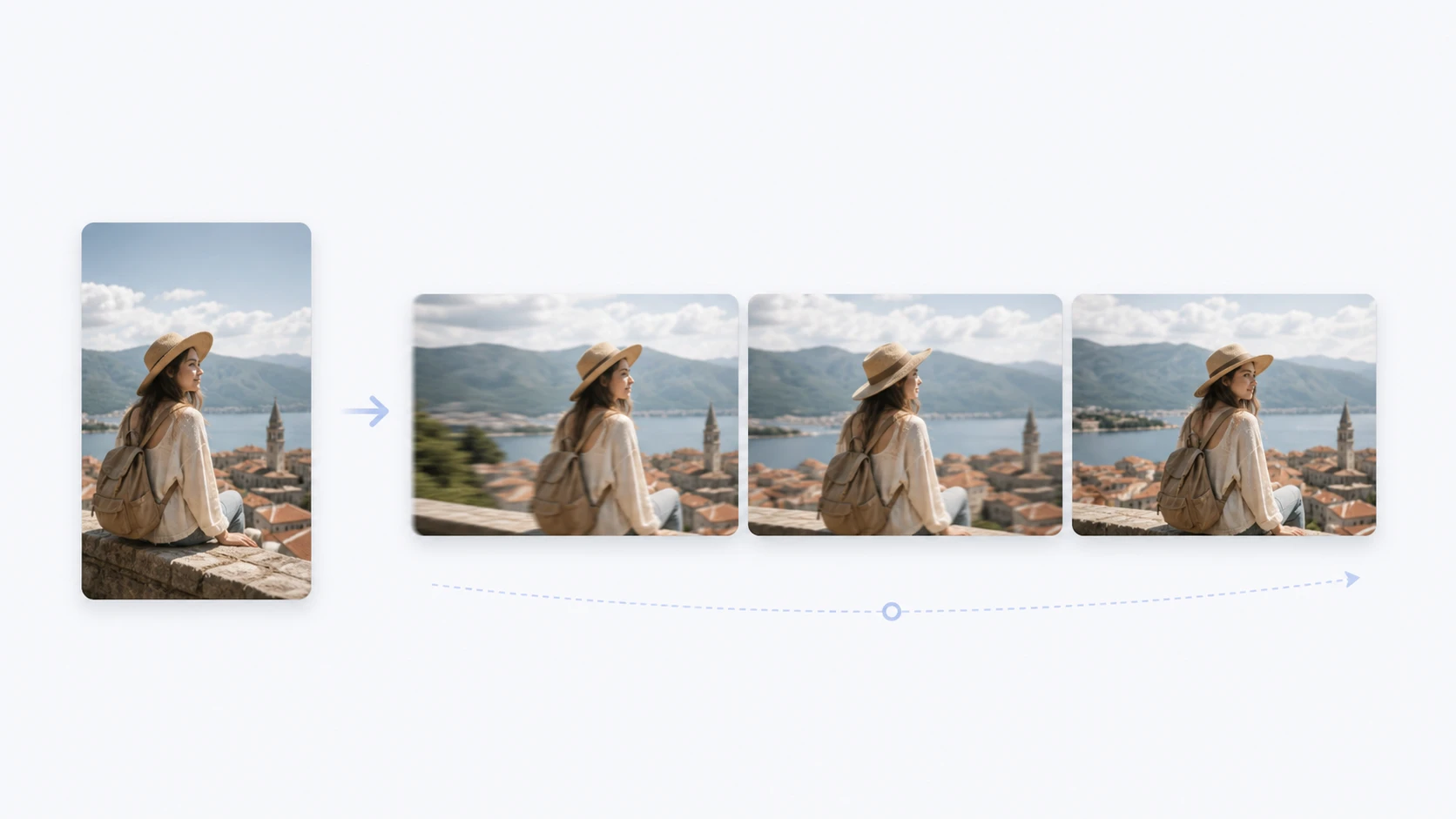 Static photo becoming a cinematic video using image to video ai on PhotoGenerator AI