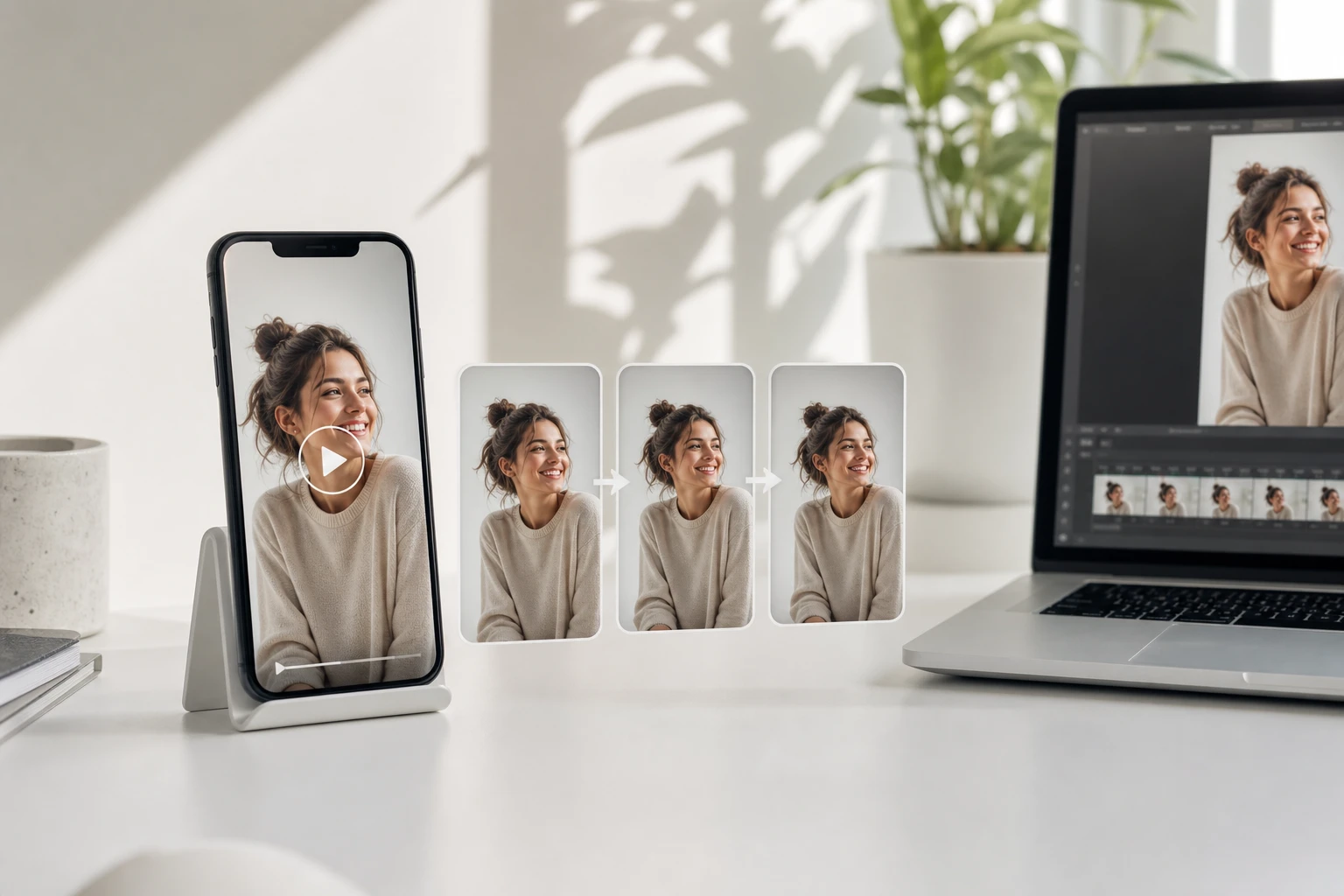 Content creator producing a social media loop using image to video ai tool