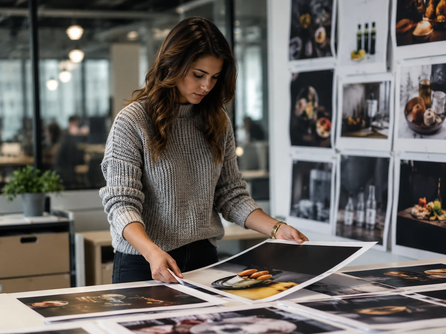 Brand marketer preparing campaign visuals with image upscaler detail review