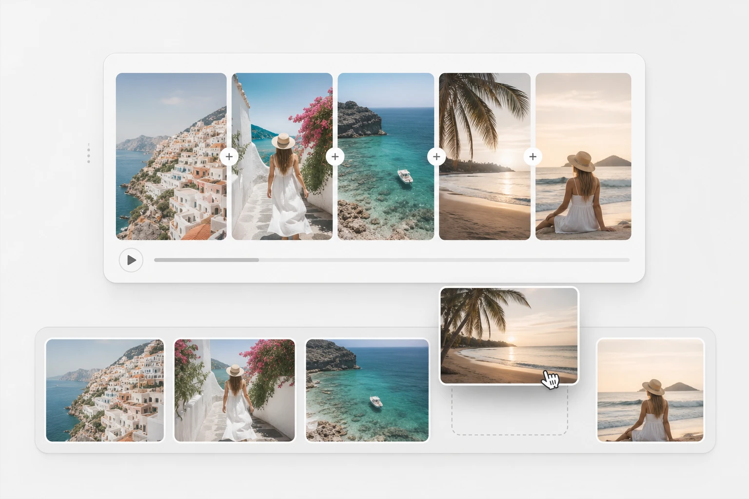 Photo strip showing picture order preview to make a video with pictures before motion is applied