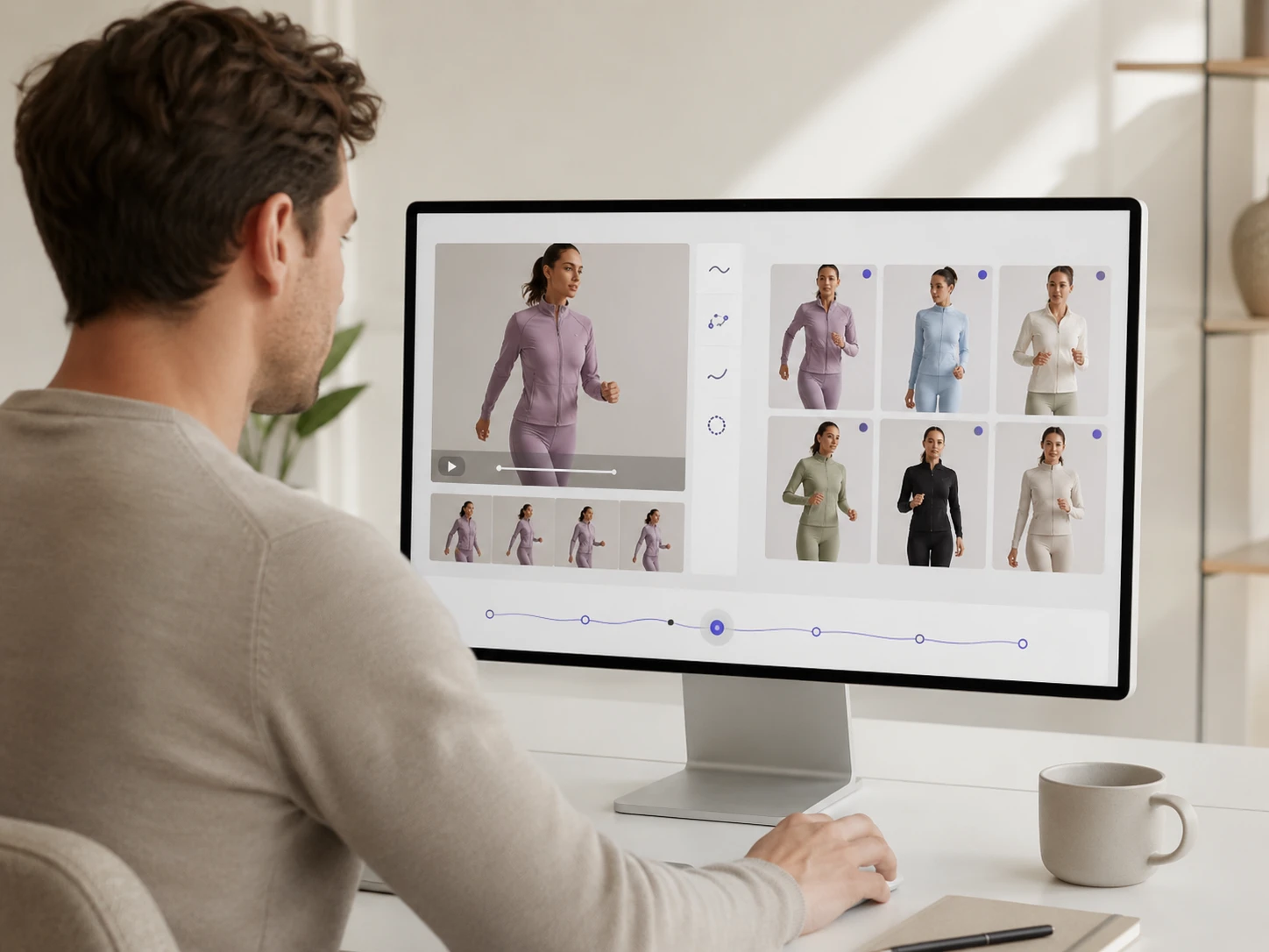 Manajer ecommerce meninjau output foto bergerak ai untuk katalog