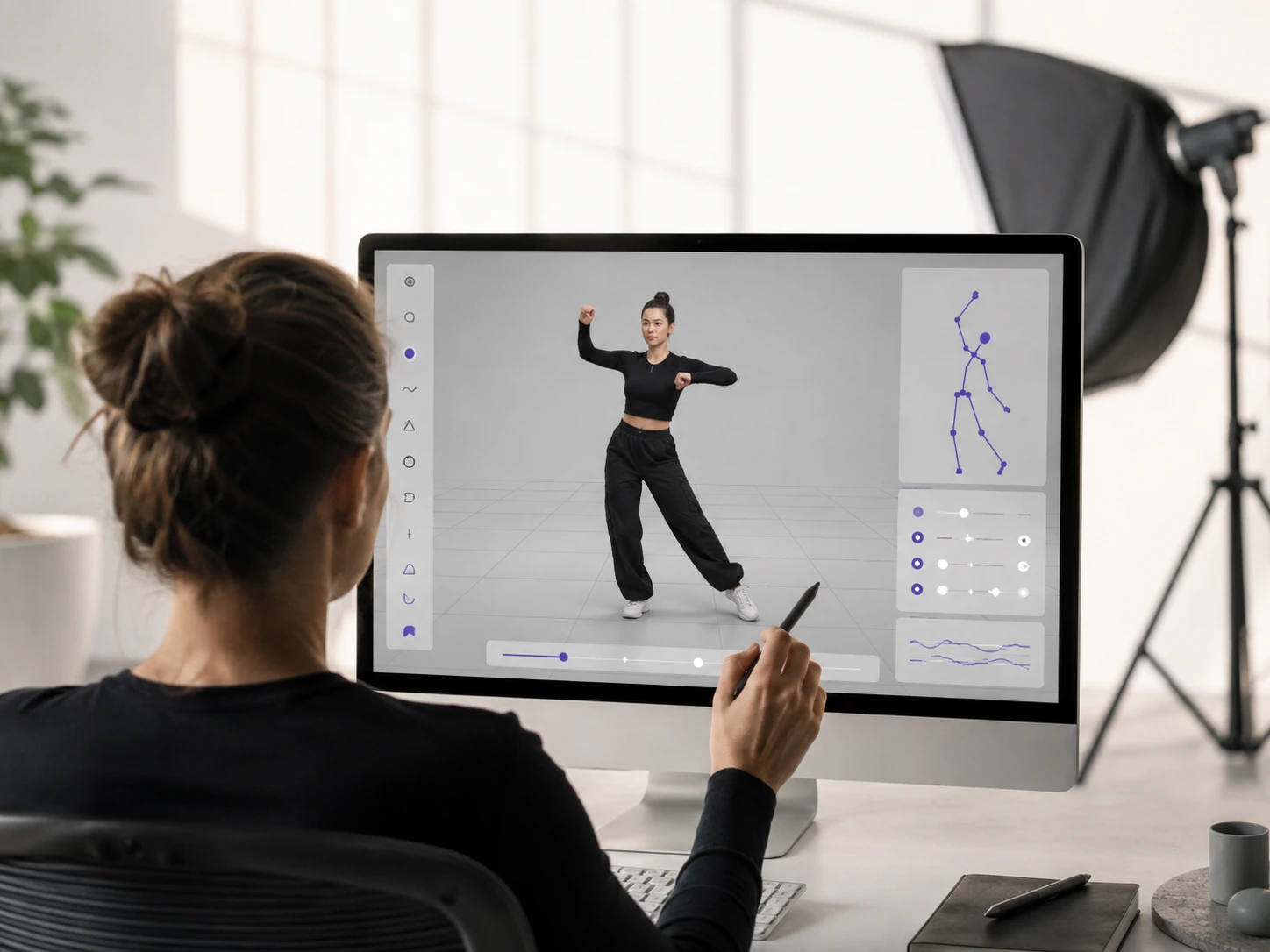 Kreator virtual human memeriksa foto bergerak ai dengan pose tangan