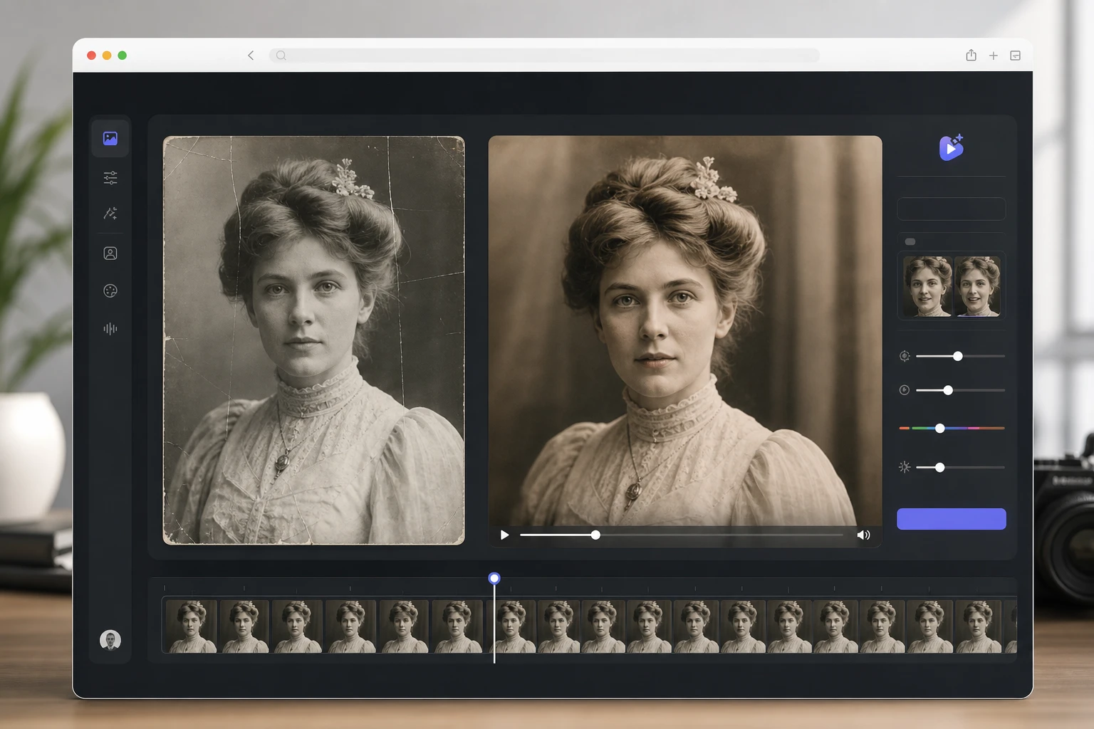 Historical portrait enhanced by a subtle photo to video ai process.