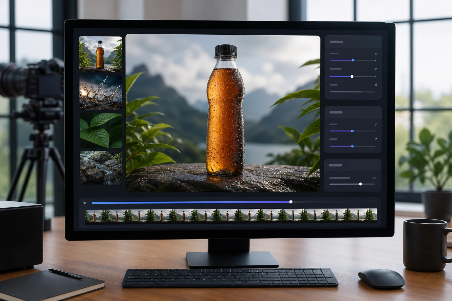 A beverage bottle previewed with a photo to video ai motion tool.