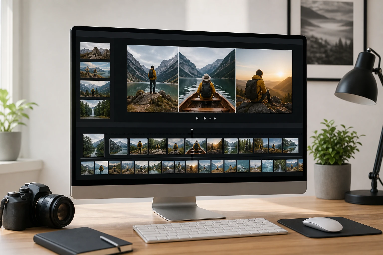Album sequence arranged in photo video maker with pacing preview open in browser
