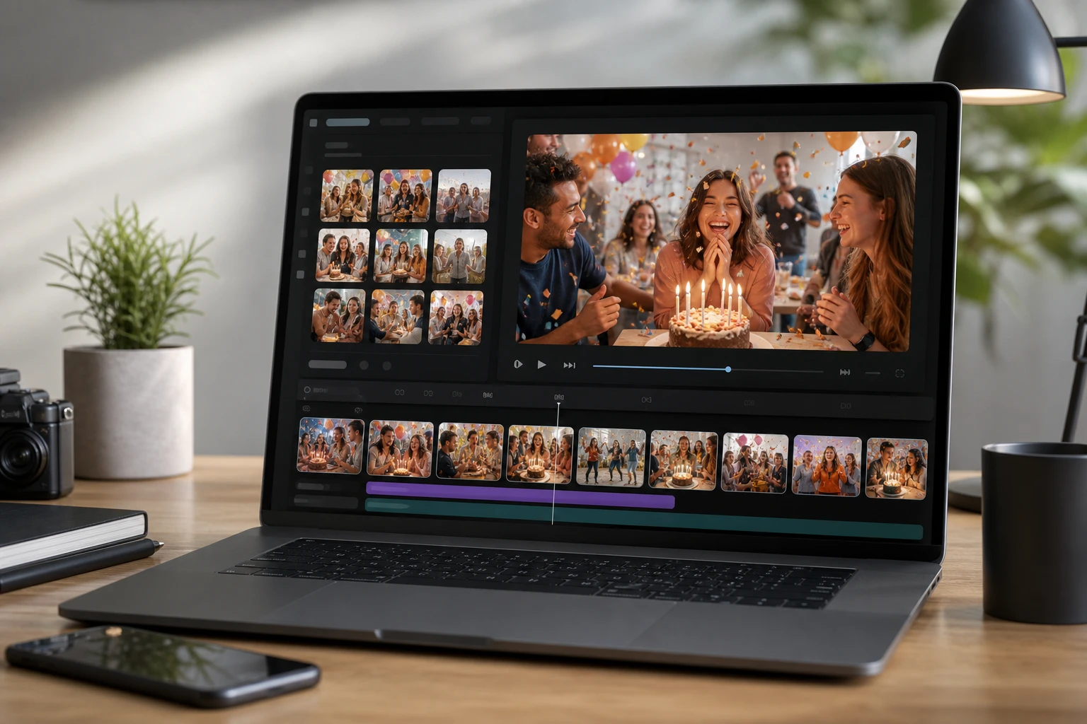 Event photos compiled into picture movie using photo video maker for a birthday recap