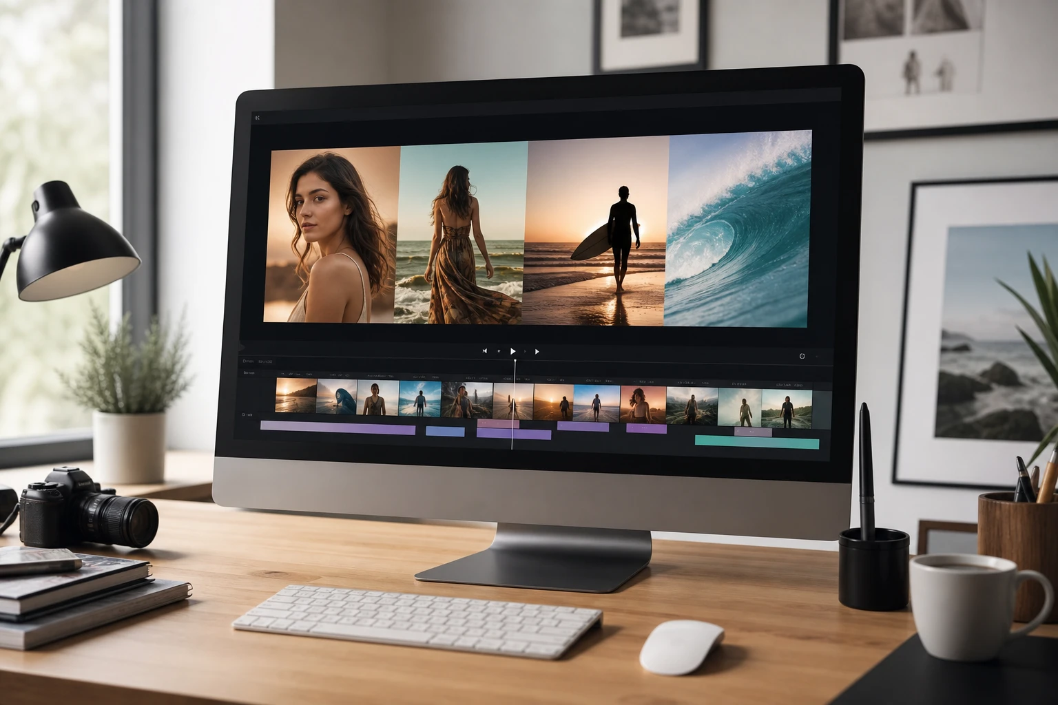 Portfolio photos sequenced into project video using photo video maker for a freelance studio