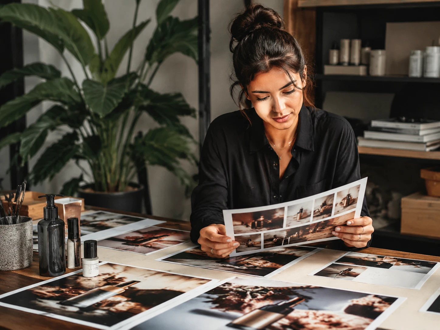 Brand marketer checks a campaign board with video to anime social output