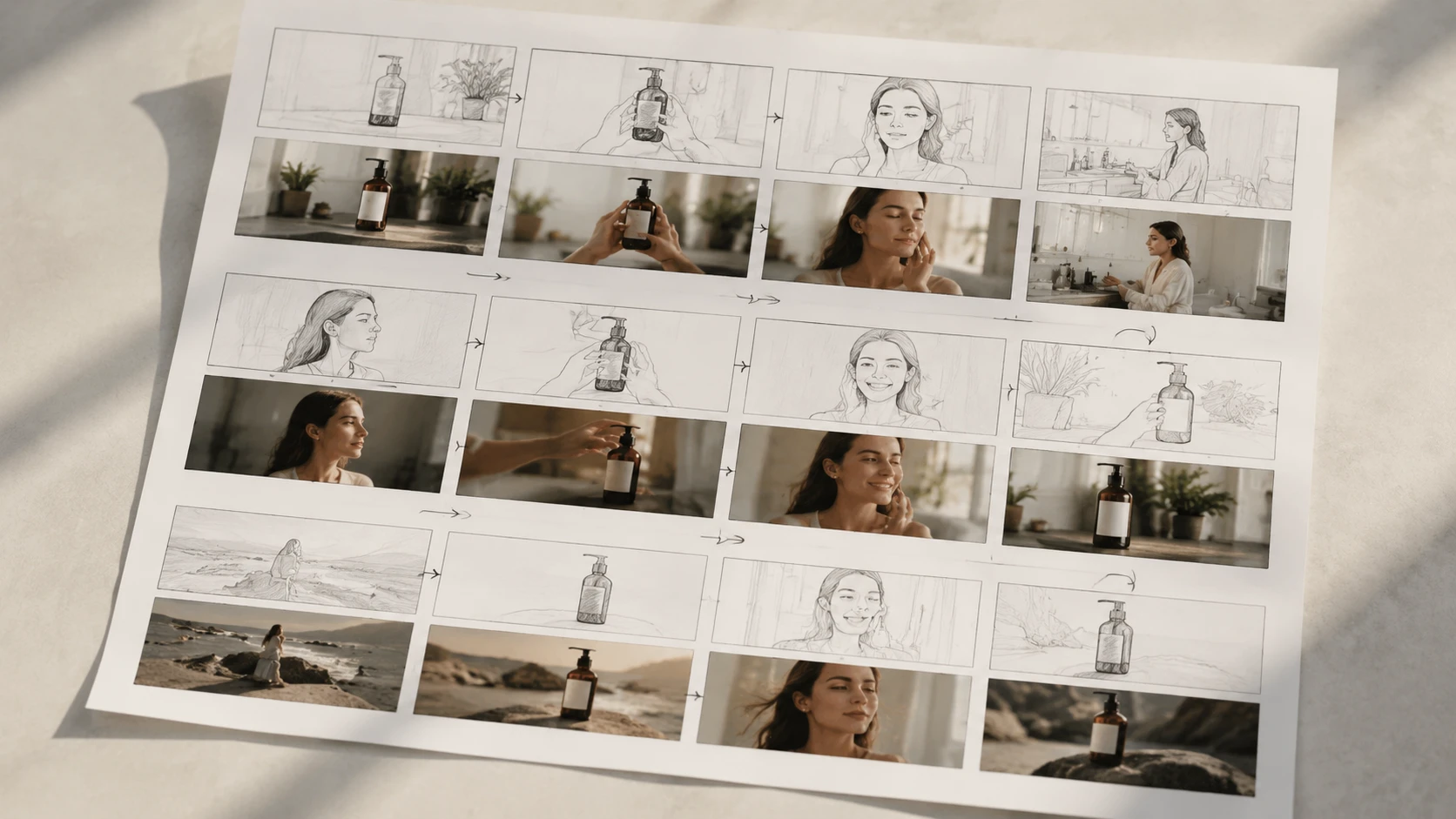 Shot sequence timeline with close up frames from an ai movie maker