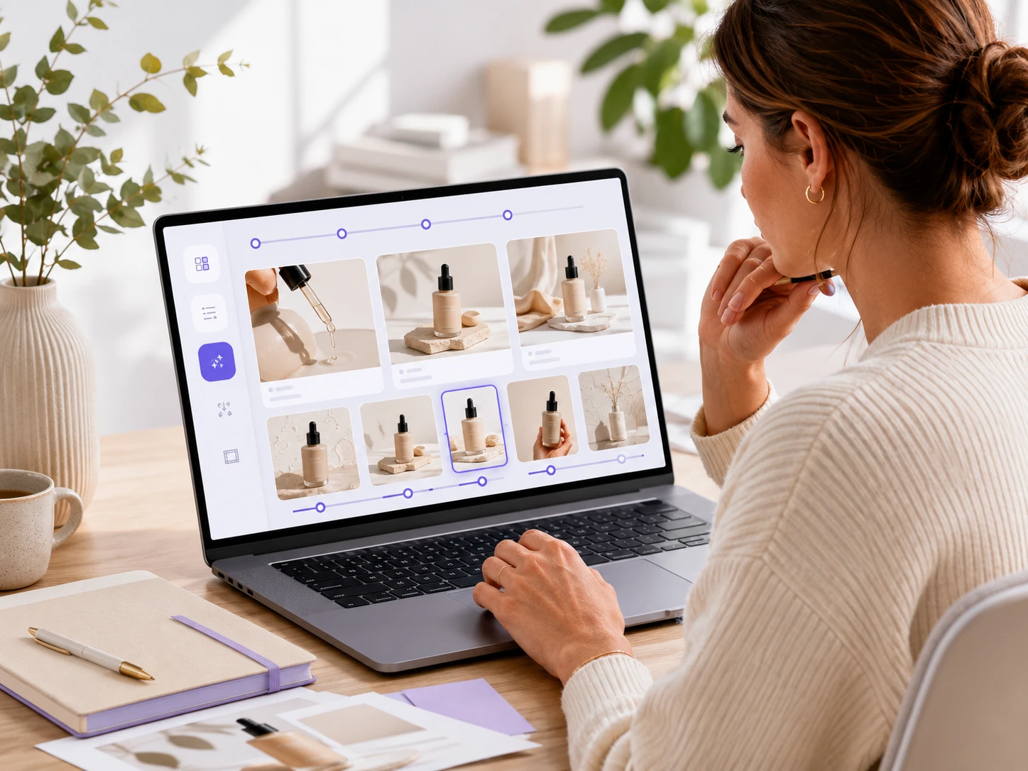Kierownik ecommerce układa storyboard AI do serii filmów produktowych