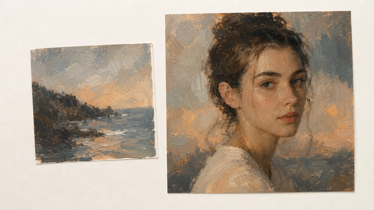 Reference image guiding ai art style color and brush texture on a portrait