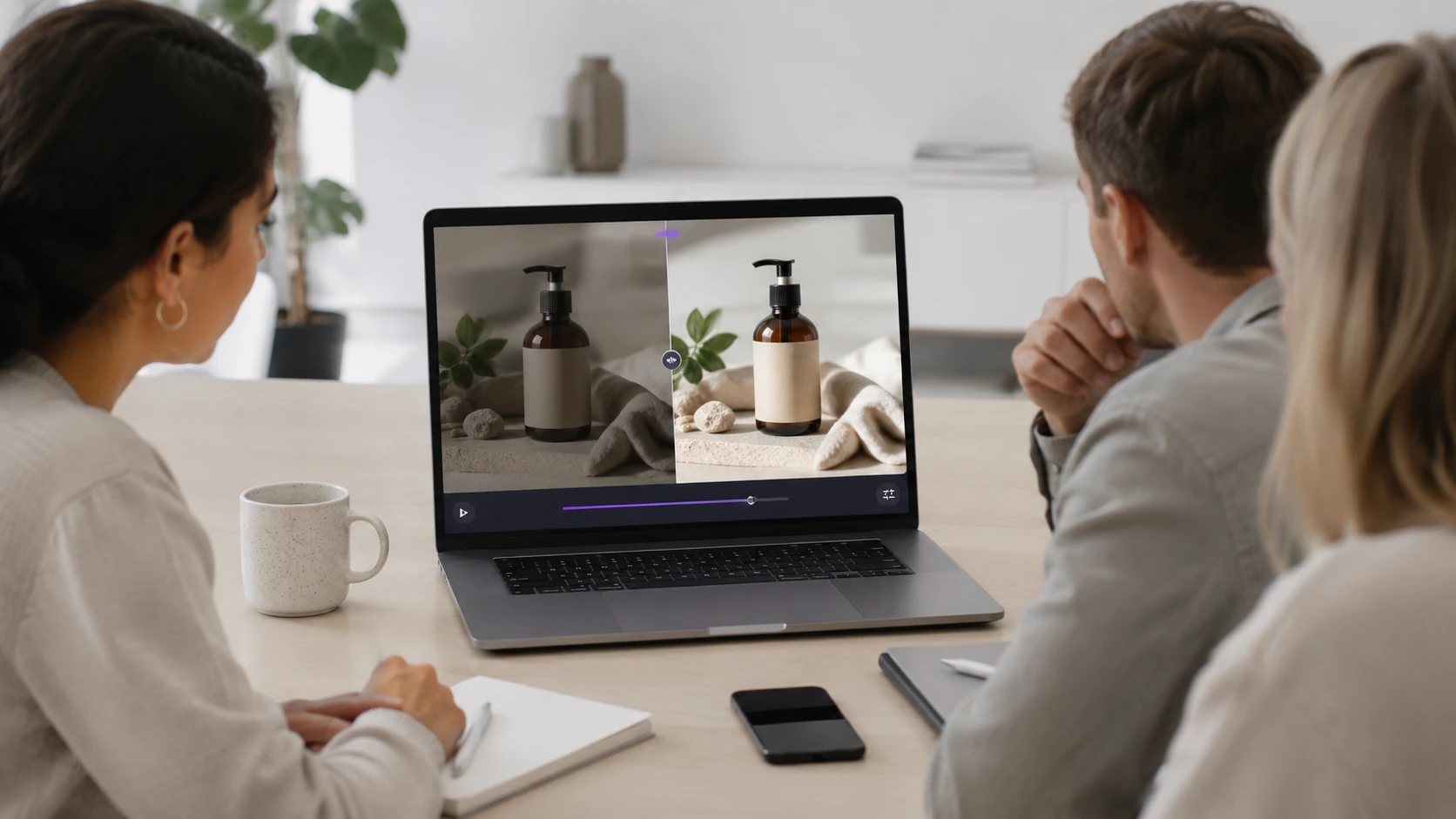 Catalog team inspects a cleaner product spin made with upscale video
