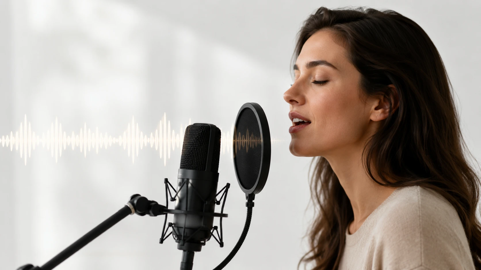Audio producer reviewing voice cloning output waveforms in a studio session